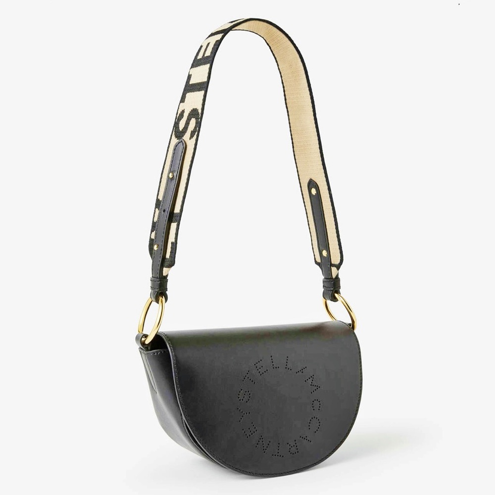 Stella McCartney Black Shoulder Bag with Logo Strap